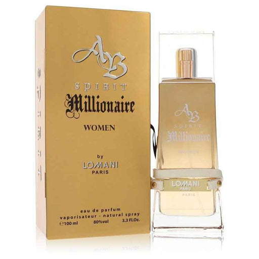 Lomani Spirit Millionaire Eau De Parfum spray for women, 3.3 oz bottle with elegant design and floral fragrance.