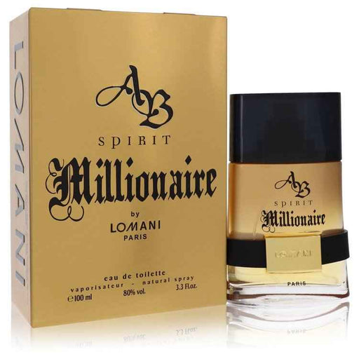 Lomani Spirit Millionaire Eau De Toilette spray for men, 3.3 oz bottle with sleek packaging and distinctive fragrance design
