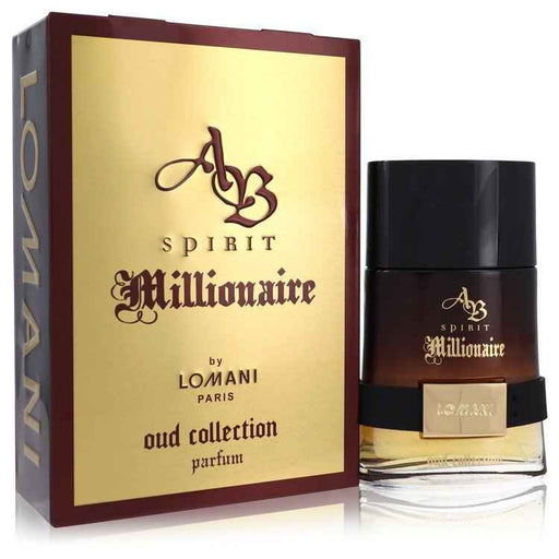 Lomani Spirit Millionaire Oud Collection Eau De Parfum spray for men, 3.3 oz bottle with elegant packaging.