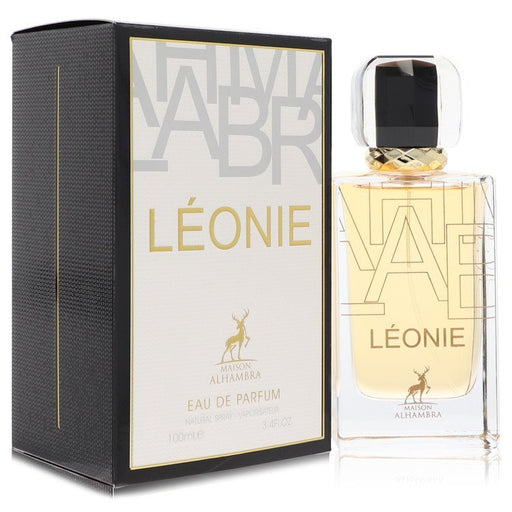 Leonie by Maison Alhambra Eau De Parfum spray 3.4 oz for women and men, featuring a sleek bottle design.