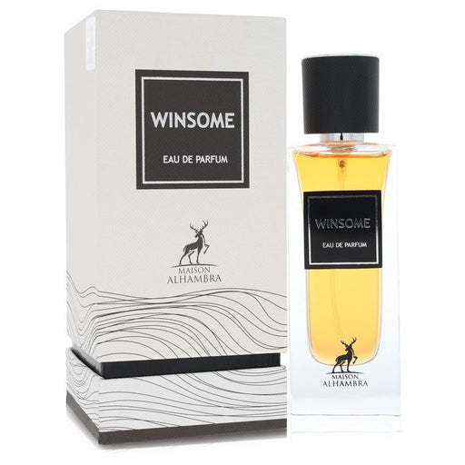 Winsome by Maison Alhambra Eau De Parfum spray for men and unisex, 3.04 oz, featuring elegant perfume bottle design.