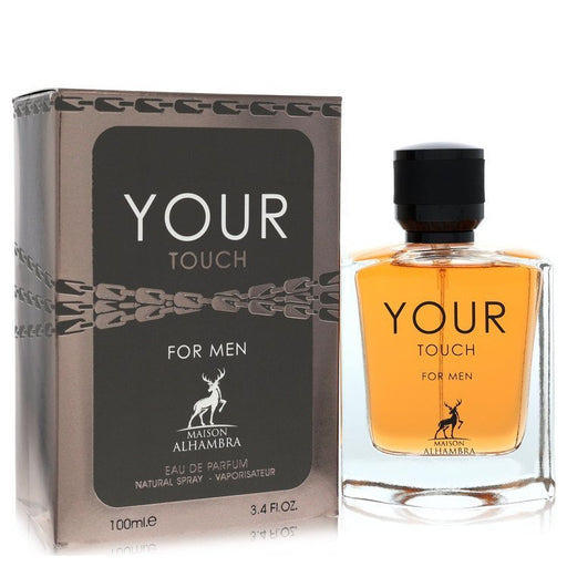 Your Touch by Maison Alhambra Eau De Parfum Spray bottle, 3.4 oz, showcasing elegant design and fragrance details.
