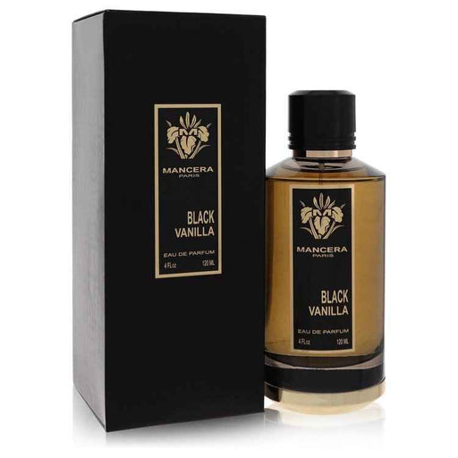 Black Vanilla by Mancera Eau De Parfum spray for women and unisex, 4 oz bottle, featuring a dark, elegant fragrance.