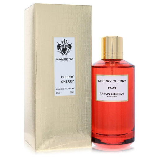 Mancera Cherry Cherry Eau De Parfum spray 4 oz bottle, unisex perfume with cherry scent, displayed in a sleek bottle.