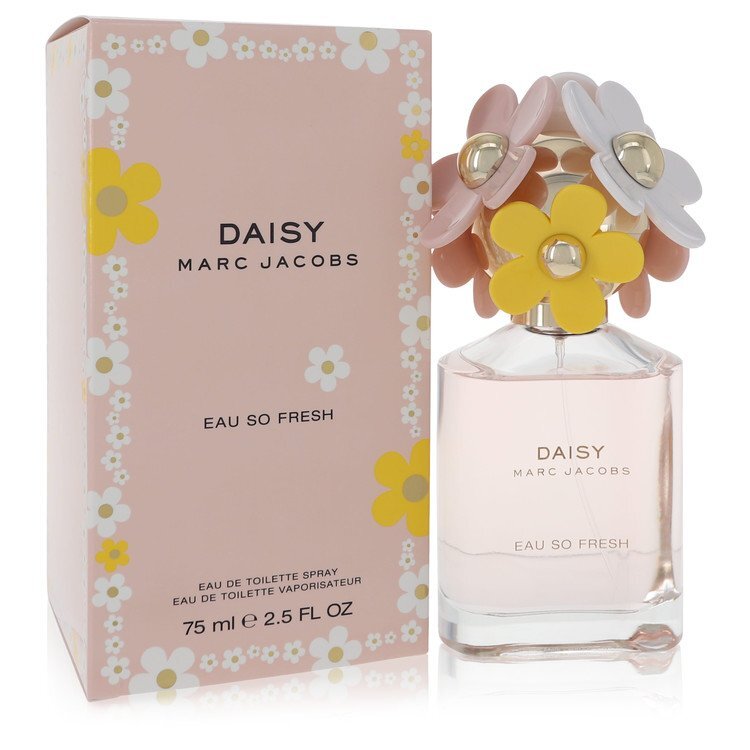 Marc Jacobs Daisy Eau So Fresh 2.5 oz Eau de Toilette spray for women, featuring a floral perfume bottle with a colorful cap.