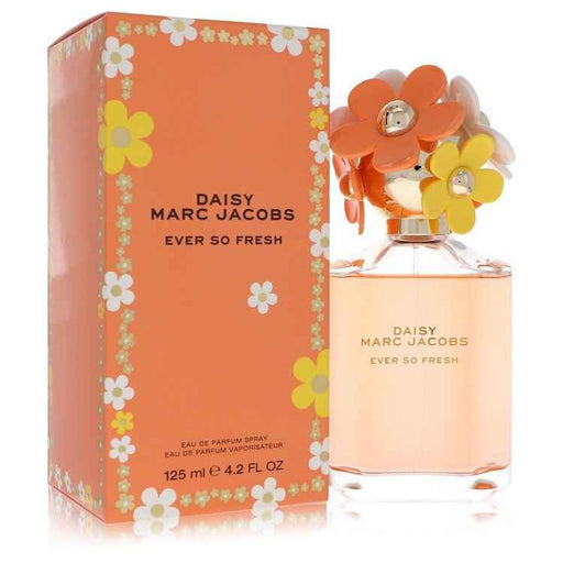 Marc Jacobs Daisy Ever So Fresh Eau de Parfum spray for women, 4.2 oz, with floral perfume bottle and cap.