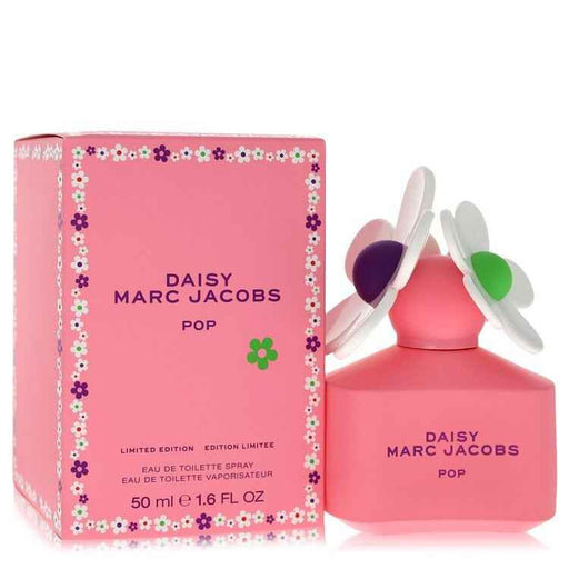 Marc Jacobs Daisy Pop Eau De Toilette spray for women, 1.6 oz bottle with floral packaging and brand logo visible.