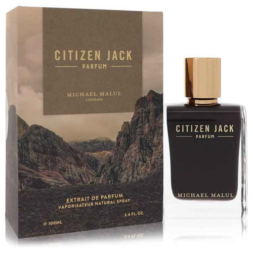 Michael Malul Citizen Jack men's perfume spray, 3.4 oz, featuring a sleek bottle design and modern fragrance.