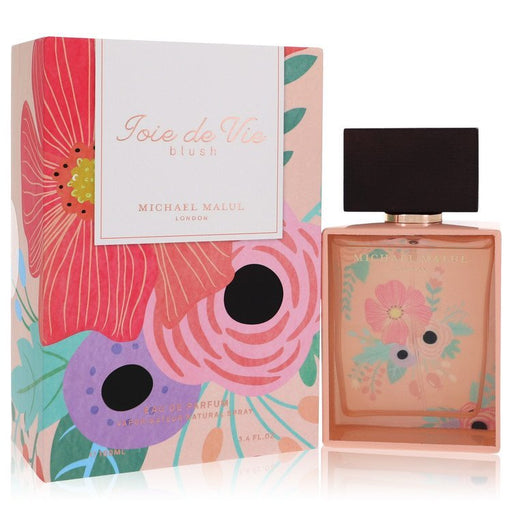 Michael Malul Joie De Vie Blush Eau De Parfum Spray for women, 3.4 oz bottle with elegant pink packaging.