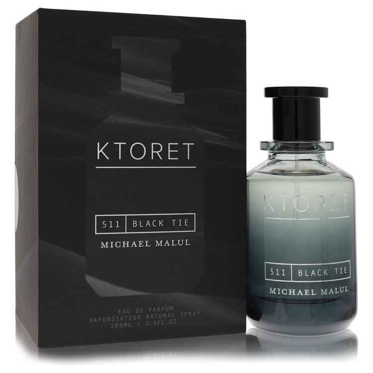 Michael Malul Ktoret 511 Black Tie Eau De Parfum spray for men, 3.4 oz, featuring sleek packaging and sophisticated design.