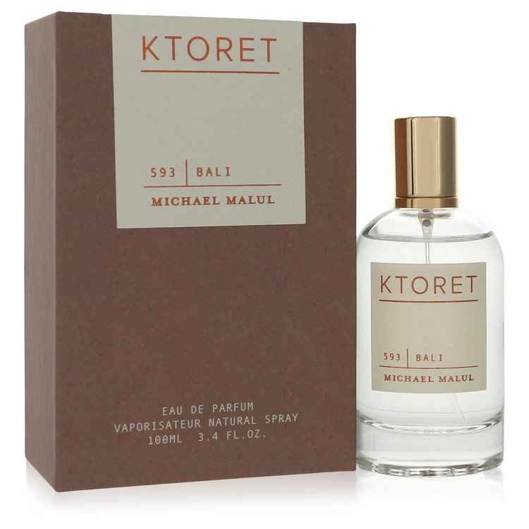 Michael Malul Ktoret 593 Bali Eau De Parfum spray for women, 3.4 oz bottle with elegant packaging and floral accents.
