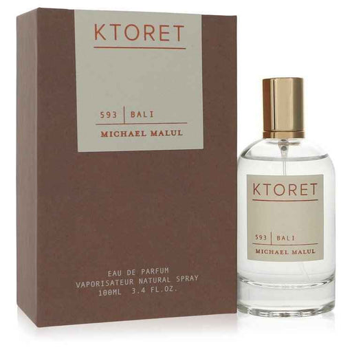 Michael Malul Ktoret 593 Bali Eau De Parfum spray for women, 3.4 oz bottle with elegant packaging and floral accents.