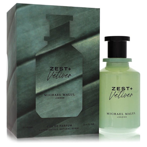 Michael Malul Zest + Vetiver Eau de Parfum spray for men, 3.4 oz, featuring a fresh citrus and vetiver scent.