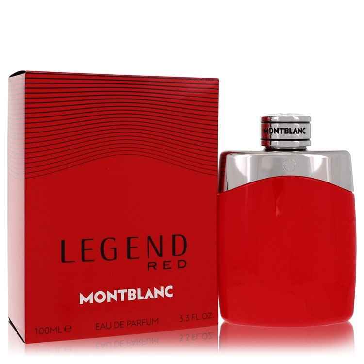 Mont Blanc Legend Red Eau De Parfum spray for men, 3.3 oz bottle, featuring a sleek design and bold fragrance.