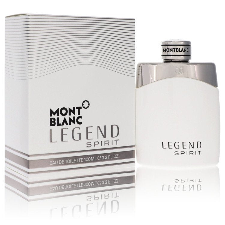 Mont Blanc Legend Spirit Eau de Toilette spray for men, 3.3 oz bottle with sleek design and minimalist label.