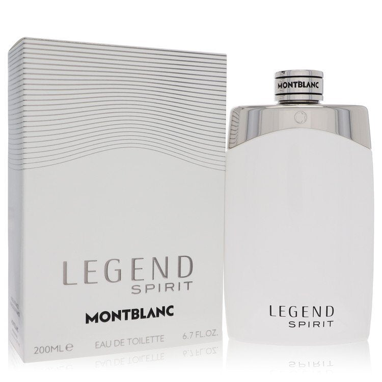 Mont Blanc Legend Spirit Eau de Toilette spray for men, 6.7 oz, featuring the iconic Mont Blanc branding and sleek bottle design.