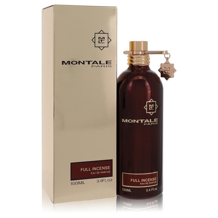 Montale Full Incense Eau de Parfum spray for women and men, 3.4 oz bottle, featuring warm, aromatic fragrance with woody and spicy notes.