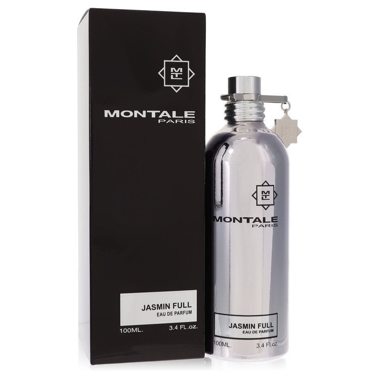 Montale Jasmin Full Eau De Parfum Spray 3.3 oz bottle with elegant floral design and gold accents.