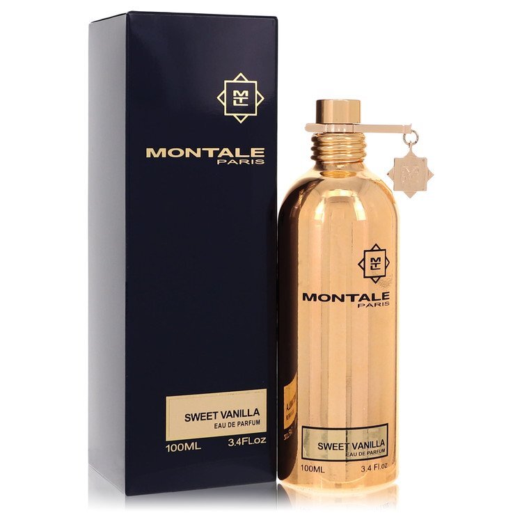 Montale Sweet Vanilla Eau De Parfum Spray 3.4 oz bottle with elegant design, showcasing a warm vanilla scent.