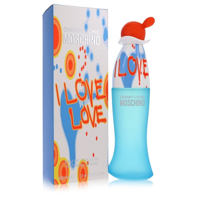 Moschino I Love Love Eau de Toilette spray for women, 3.4 oz bottle with colorful packaging and floral design.