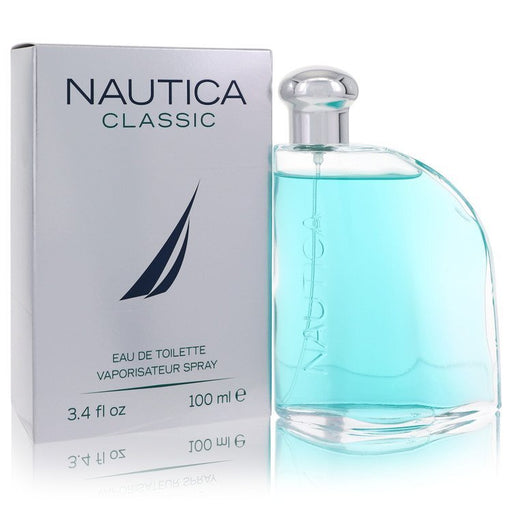 Classic by Nautica Eau De Toilette Spray 3.4 oz bottle with a sleek design, perfect for men's fragrance collection.