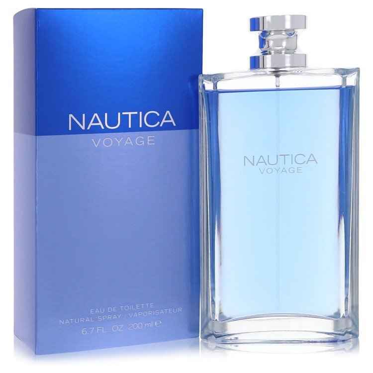 Nautica Voyage men's Eau De Toilette spray, 6.7 oz bottle, featuring sleek design and Nautica branding.