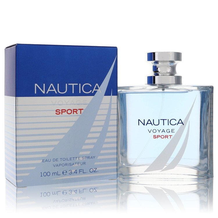Nautica Voyage Sport Eau De Toilette Spray 3.4 oz bottle showcasing a sleek design for men’s fragrance.