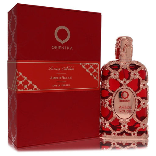 Amber Rouge by Orientica Eau De Parfum spray 5 oz, unisex fragrance with warm amber and spicy notes, stylish bottle display.