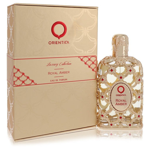 Royal Amber Eau De Parfum spray by Orientica, 2.7 oz, featuring warm amber scent suitable for men and unisex wear.