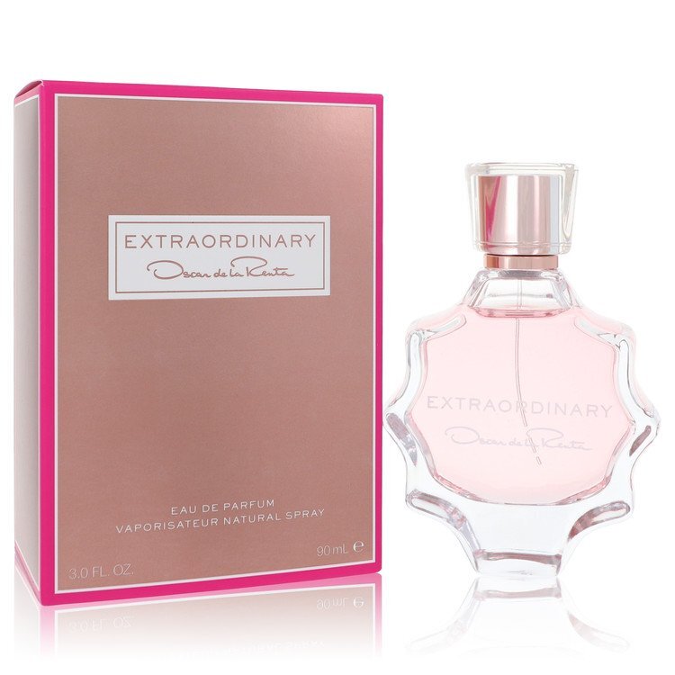 Bottle of Extraordinary by Oscar De La Renta Eau De Parfum Spray 3 oz for women, elegantly designed with a floral scent.