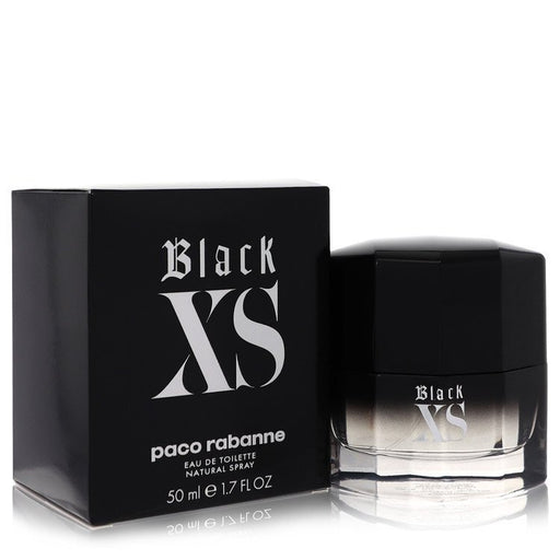 Black XS by Paco Rabanne Eau De Toilette Spray 1.7 oz bottle for men, featuring a sleek black design and elegant branding.