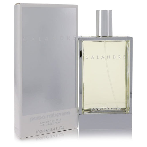Paco Rabanne Calandre Eau De Toilette spray for women, 3.4 oz bottle with elegant packaging and floral scent.