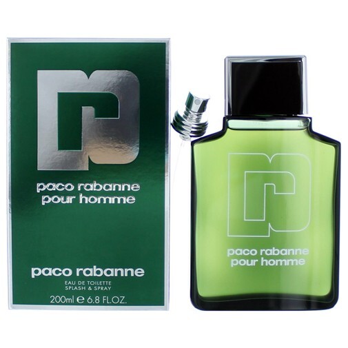 Paco Rabanne Pour Homme 6.7 oz Eau De Toilette bottle with a sleek design and spray nozzle for men.