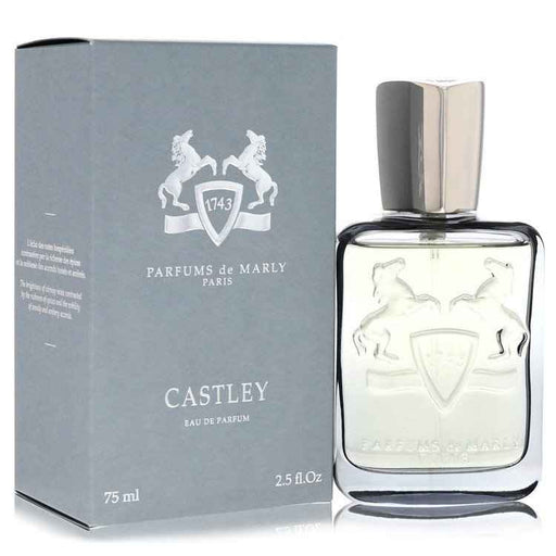 Castley by Parfums De Marly Eau de Parfum spray for men, 2.5 oz bottle, with elegant packaging and classic design.