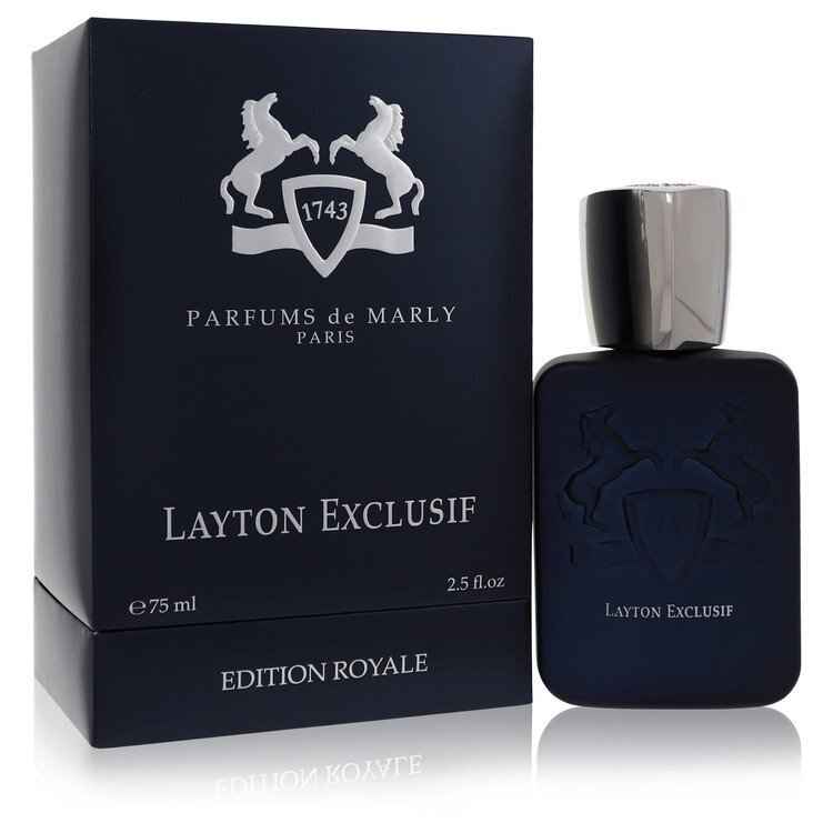 Layton Exclusif Eau De Parfum spray by Parfums De Marly for men, 2.5 oz bottle with elegant packaging.