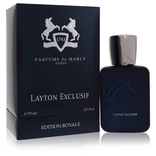 Layton Exclusif Eau De Parfum spray by Parfums De Marly for men, 2.5 oz bottle with elegant packaging.