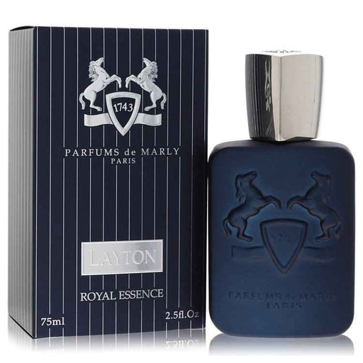 Layton Royal Essence by Parfums De Marly Eau De Parfum spray for men, featuring a sleek 2.5 oz bottle.