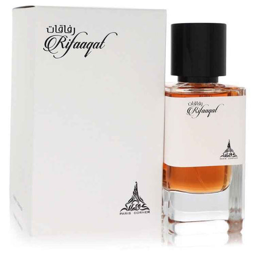 Rifaaqat Eau De Parfum spray by Paris Corner, 2.8 oz, for men and unisex, with sleek bottle and elegant design.