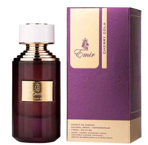 Unisex Emir Cherry Cola Eau De Parfum by Paris Corner in a 2.5 oz bottle, featuring a cherry cola scent for men and women.