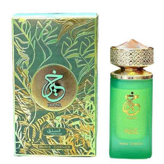 Paris Corner Khair Pistachio unisex Eau de Parfum spray, 3.4 oz, featuring pistachio scent for women and men.