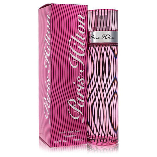 Paris Hilton Eau De Parfum Spray 3.4 oz bottle with elegant design, showcasing the fragrance for women by Paris Hilton.