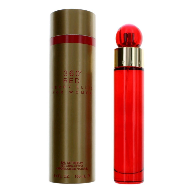 Perry Ellis 360 Red Eau De Parfum Spray for Women, 3.4 oz bottle, featuring a sleek design and vibrant red accents.