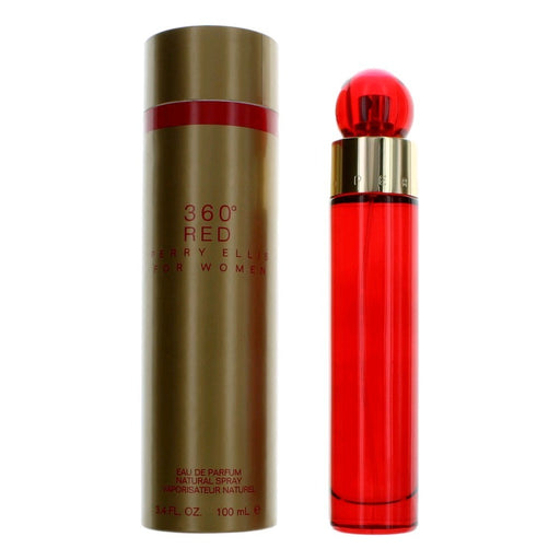 Perry Ellis 360 Red Eau De Parfum Spray for Women, 3.4 oz bottle, featuring a sleek design and vibrant red accents.