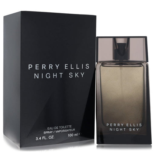 Night Sky by Perry Ellis Eau De Toilette spray for men, 3.4 oz bottle with sleek packaging and dark blue accents.