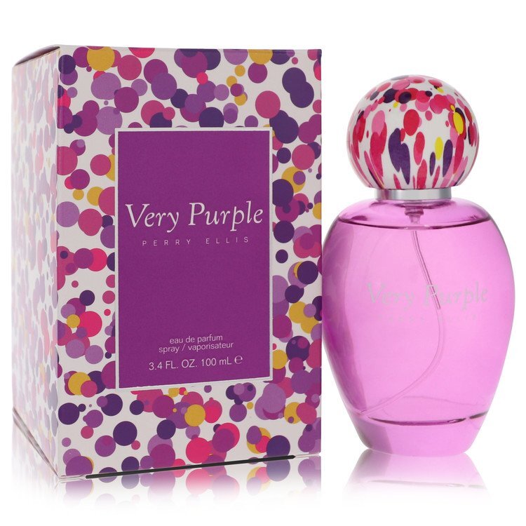 Perry Ellis Very Purple Eau De Parfum spray for women, 3.4 oz bottle with purple and silver packaging.