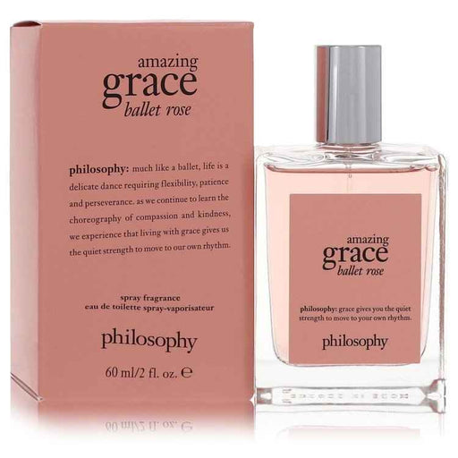 Philosophy Amazing Grace Ballet Rose Eau De Toilette spray for women, 2 oz bottle with elegant floral design.