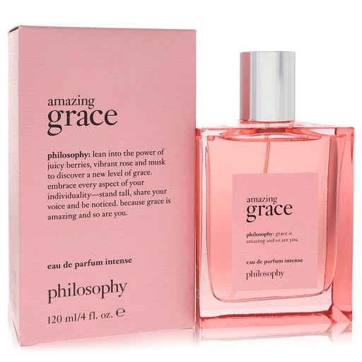 Philosophy Amazing Grace Eau de Parfum Intense Spray for women, 4 oz bottle, elegant glass container with floral accents.