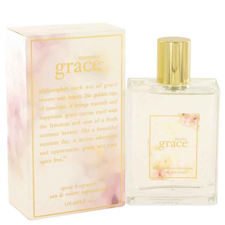 Summer Grace by Philosophy Eau De Toilette spray for women, 4 oz, featuring a sleek bottle with floral design.