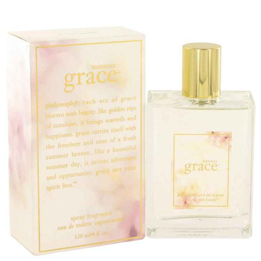 Summer Grace by Philosophy Eau De Toilette spray for women, 4 oz, featuring a sleek bottle with floral design.