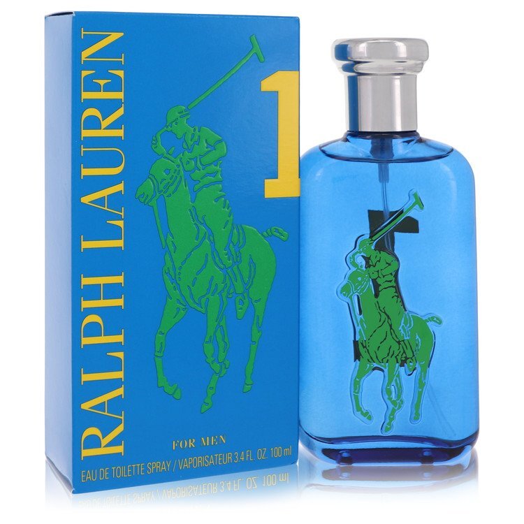 Ralph Lauren Big Pony Blue Eau de Toilette Spray for men, 3.4 oz bottle with blue packaging and Ralph Lauren branding.